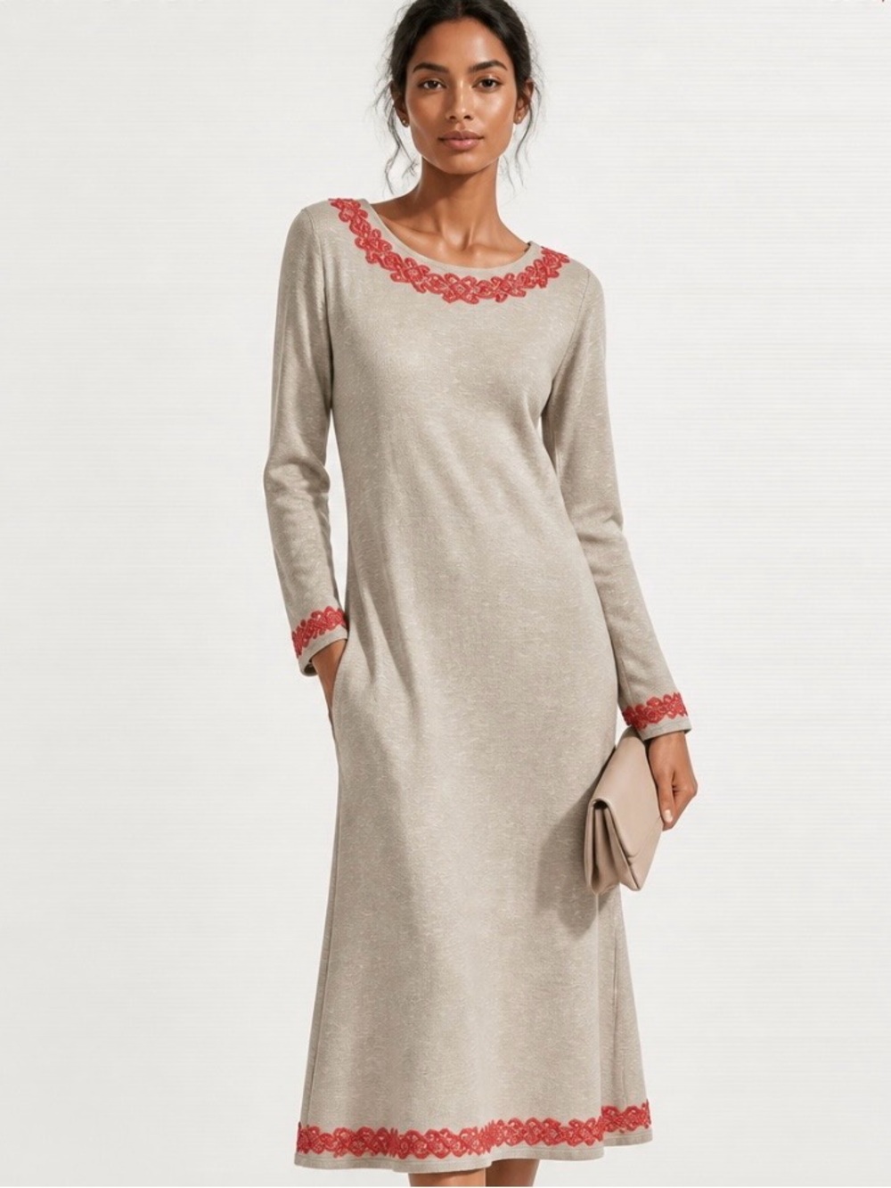 FREE PEOPLE Audra Dress Shift Midi Embroidered Corded Heathered Boho Open Back